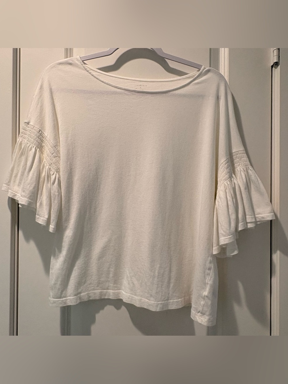 14th & Union White Ruffled Short-Sleeve Boatneck Top
